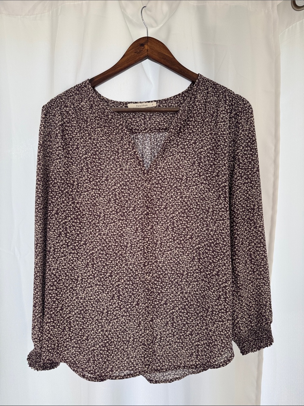 Dusty Purple Micro Floral Split-Neck Blouse